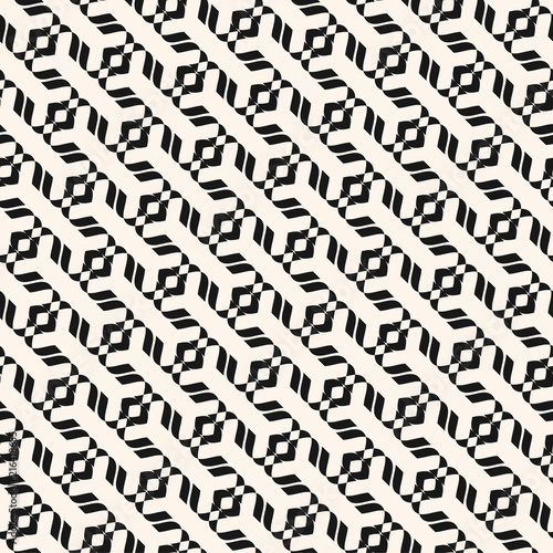Vector abstract geometric ornament. Diagonal seamless pattern. Black and white