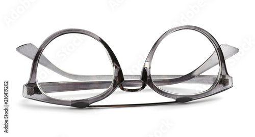 Glasses with corrective lenses on white background. Vision problem