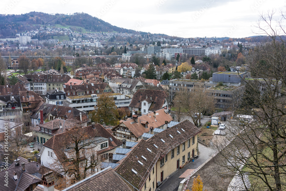 city view of bern capital of switzerland in winter