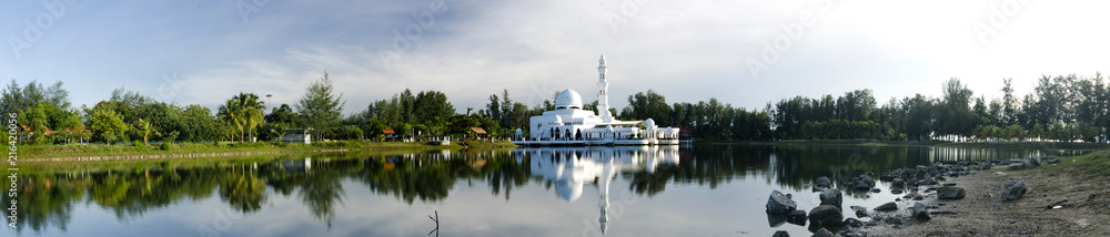 The beautiful nature and reflection of Tengku Tengah Zaharah Mosque, most iconic floating mosque located at Terengganu Malaysia.