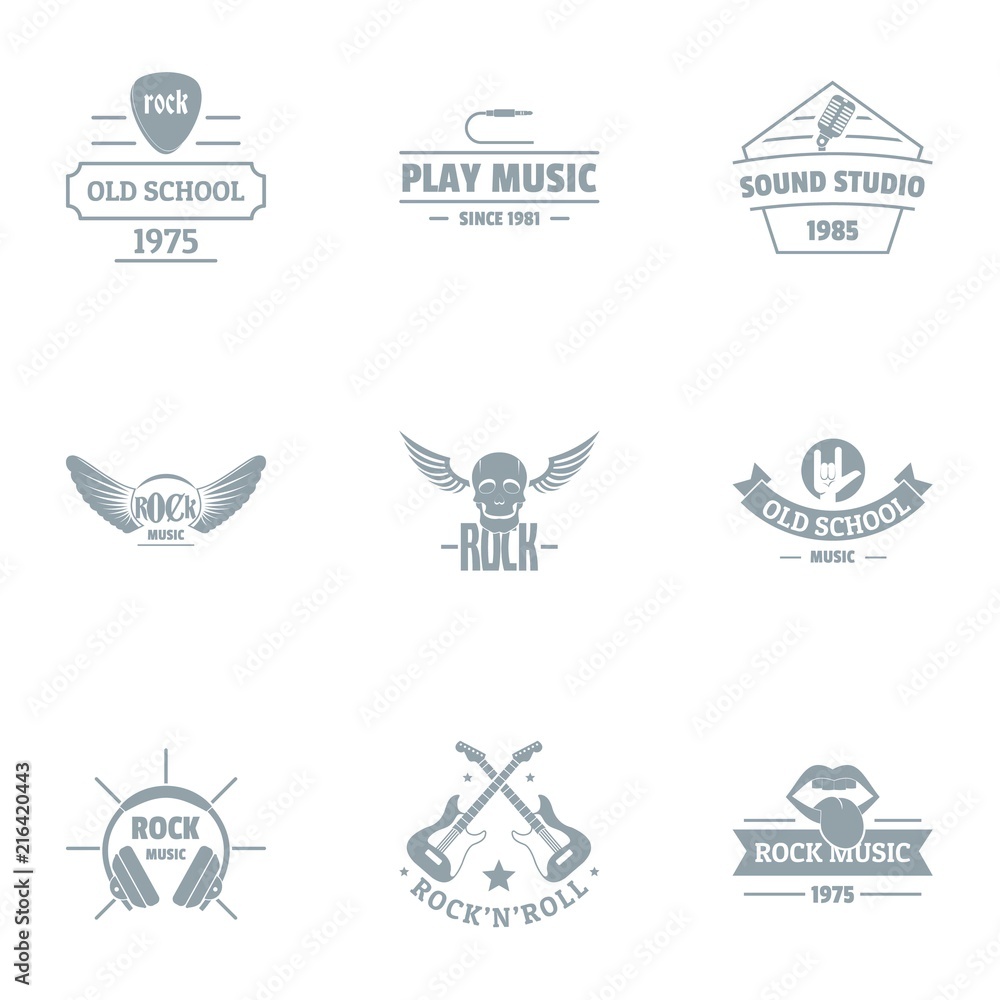 Play rock logo set. Simple set of 9 play rock vector logo for web isolated on white background