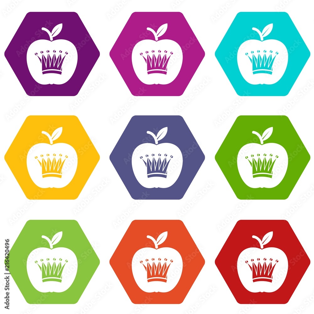 King apple icons 9 set coloful isolated on white for web King apple icons 9 set coloful isolated on white for web