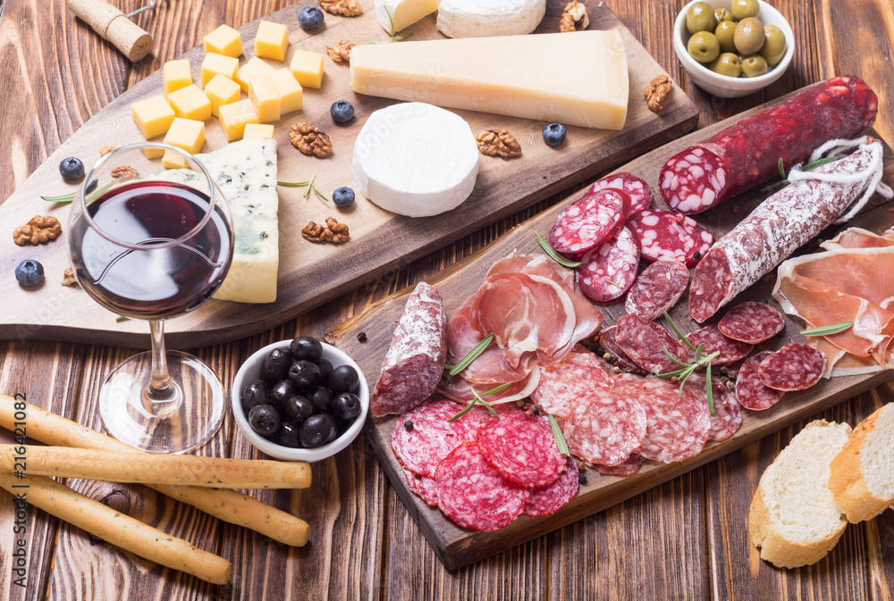 Assortment of cheese and sausages Assortment of cheese and sausages