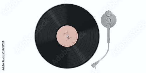 Billede på lærred Vinyl record LP player isolated, cutout on white background, top view