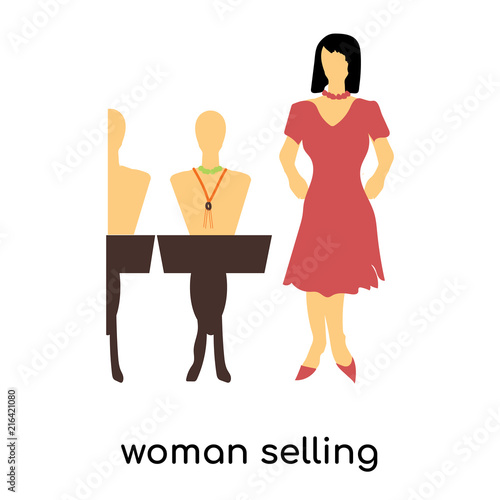 woman selling jewelry icon isolated on white background. Simple and editable woman selling jewelry icons. Modern icon vector illustration.
