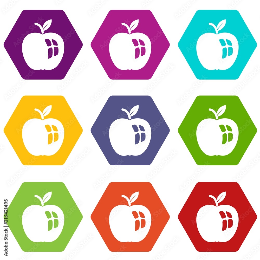 Ripe apple icons 9 set coloful isolated on white for web Ripe apple icons 9 set coloful isolated on white for web