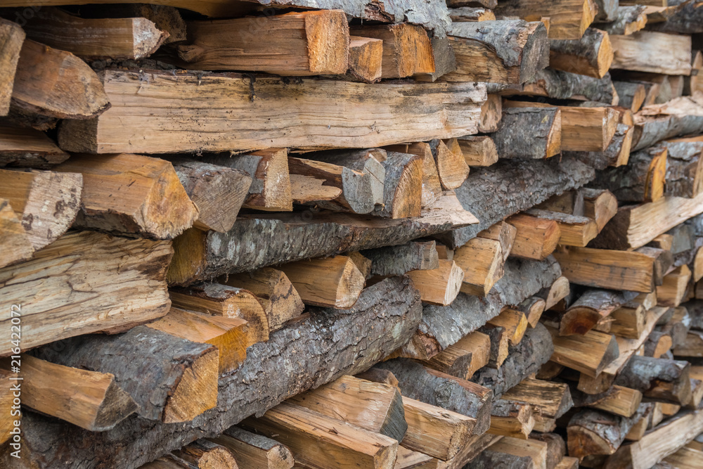 Preparation of firewood for the winter. firewood background, Stacks of firewood in the forest. Pile of firewood Preparation of firewood for the winter. firewood background, Stacks of firewood in the forest. Pile of firewood