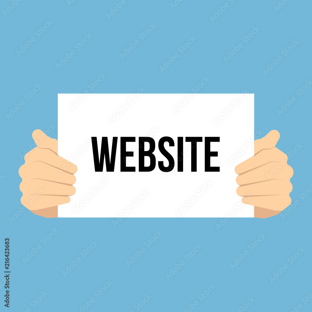 Man showing paper WEBSITE text Man showing paper WEBSITE text
