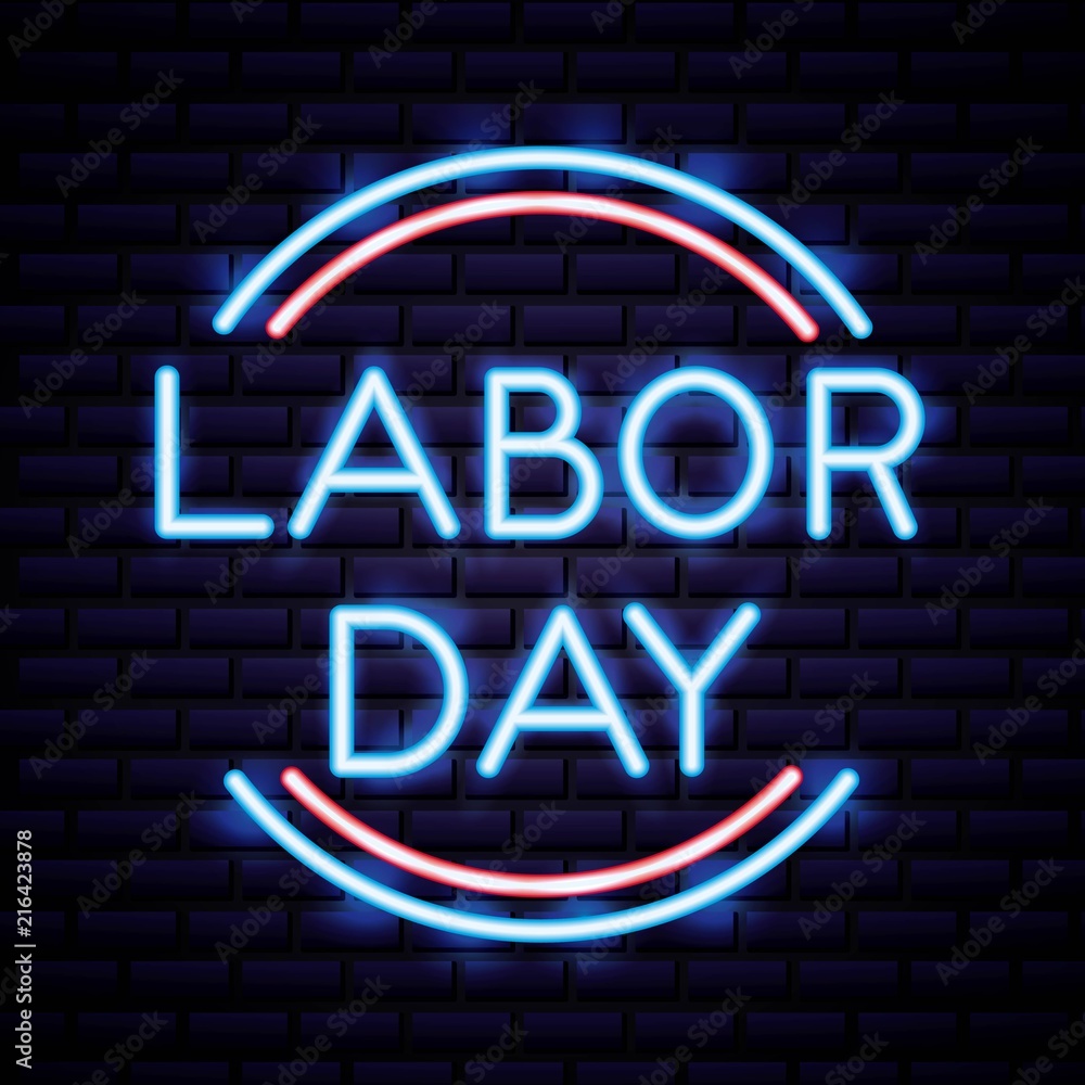 labor day label colors neon sign vector illustration