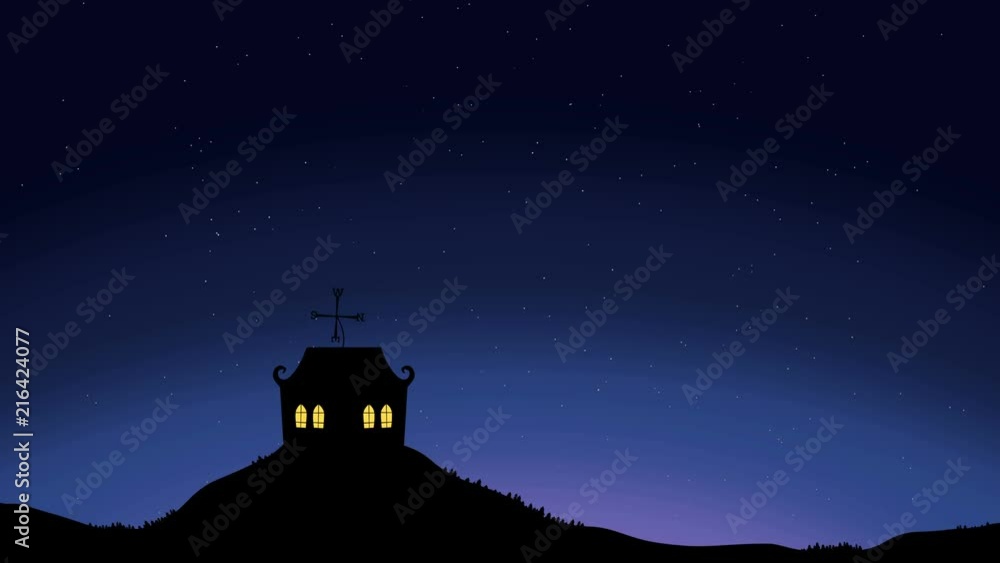 House on a Beautiful Night Sky with Shooting Stars House on a Beautiful Night Sky with Shooting Stars