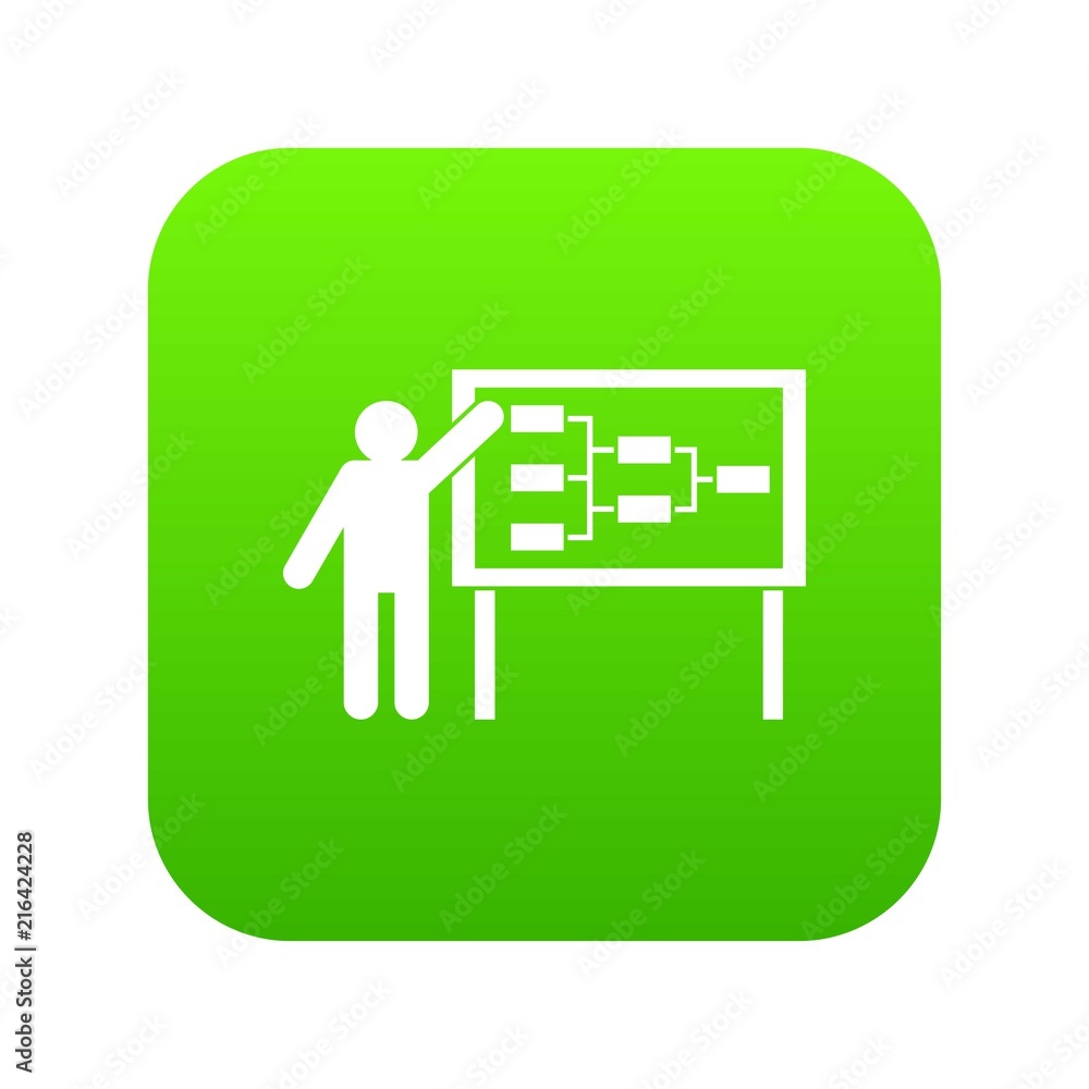 Businessman and presentation screen with scheme icon digital green for any design isolated on white vector illustration Businessman and presentation screen with scheme icon digital green for any design isolated on white vector illustration