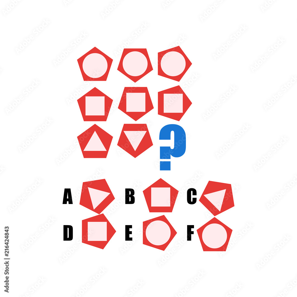 IQ test. Choose correct answer. Logical task, educational game for kids. development of logic, iq. Task game what comes next, Vector illustration IQ test. Choose correct answer. Logical task, educational game for kids. development of logic, iq. Task game what comes next, Vector illustration