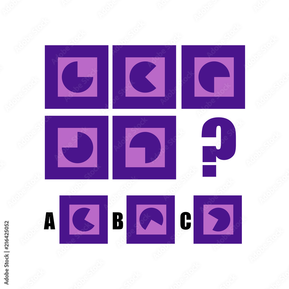 IQ test. Choose correct answer. Logical task, educational game for kids. development of logic, iq. Task game what comes next, Vector illustration IQ test. Choose correct answer. Logical task, educational game for kids. development of logic, iq. Task game what comes next, Vector illustration