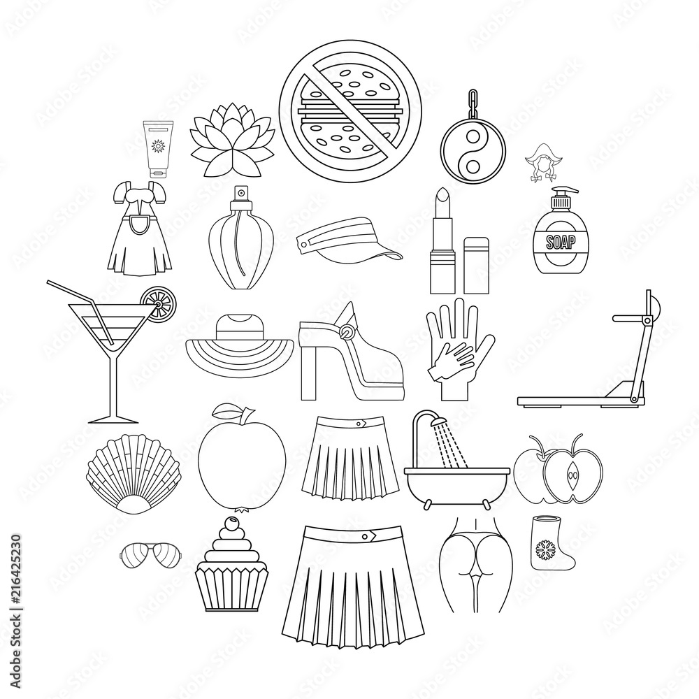 Petticoat icons set. Outline set of 25 petticoat vector icons for web isolated on white background