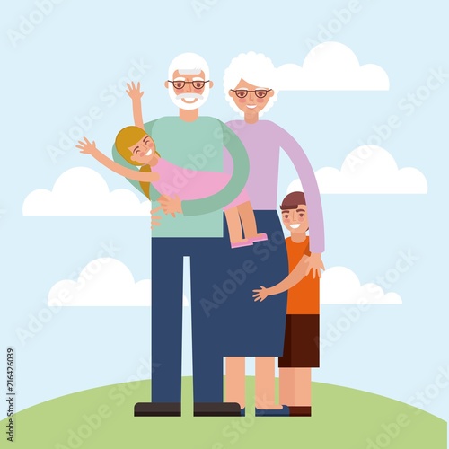 grandparents day happy older couple holding nephew grandchildrens in the park vector illustration
