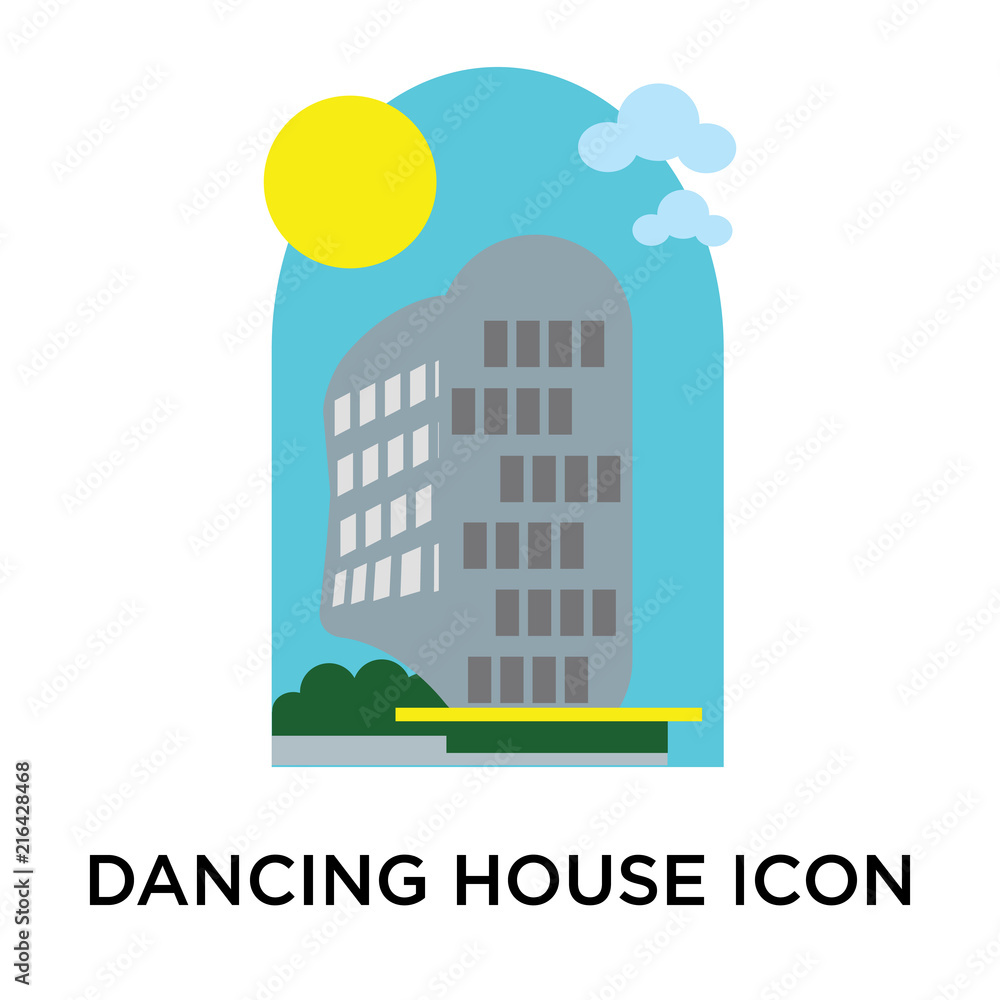 Dancing house icon vector sign and symbol isolated on white background, Dancing house logo concept