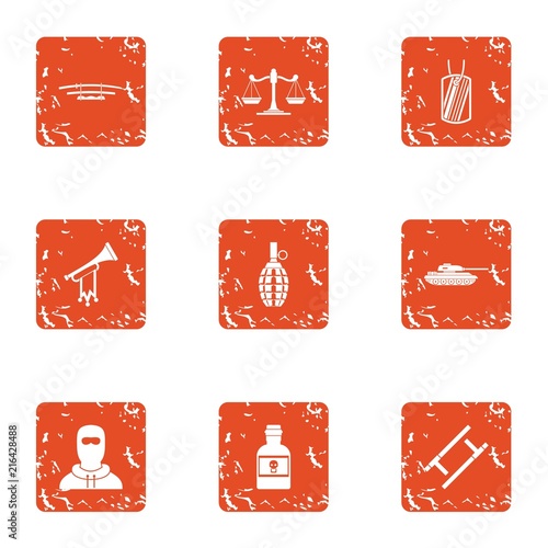 Menace icons set. Grunge set of 9 menace vector icons for web isolated on white background