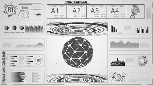 set of black and white infographic elements. Head-up display elements for the web and app. Futuristic user interface.