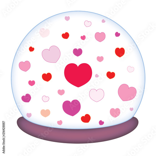 Glass paperweight with a romantic motif of hearts. Vector format and jpg.
