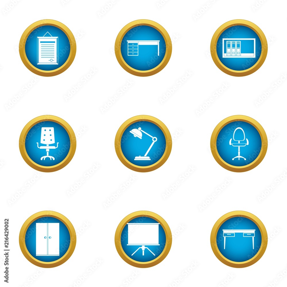 Office seat icons set. Flat set of 9 office seat vector icons for web isolated on white background Office seat icons set. Flat set of 9 office seat vector icons for web isolated on white background