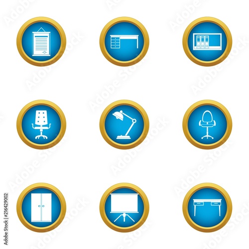 Office seat icons set. Flat set of 9 office seat vector icons for web isolated on white background