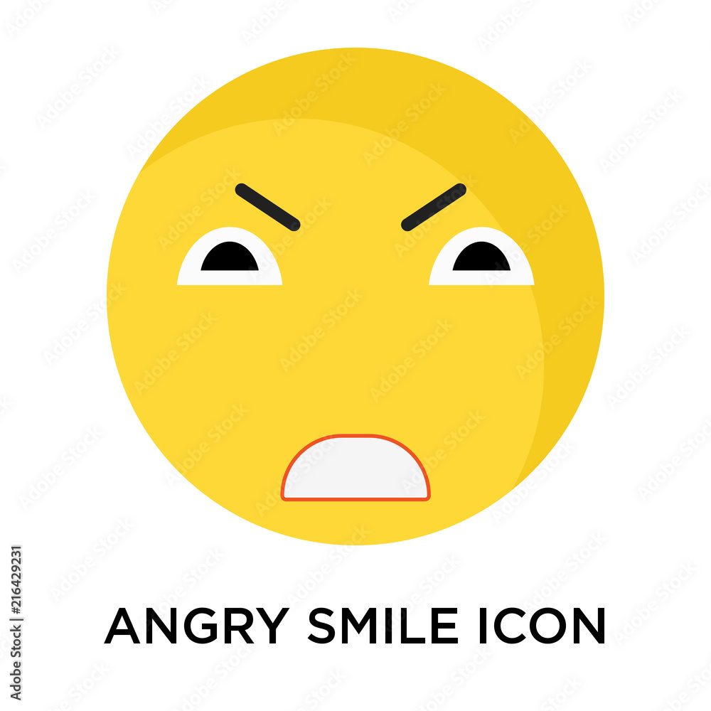 Fototapeta premium Angry smile icon vector sign and symbol isolated on white background, Angry smile logo concept