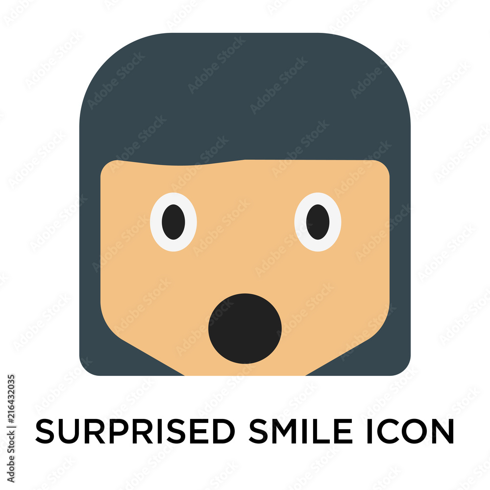 Fototapeta premium Surprised smile icon vector sign and symbol isolated on white background, Surprised smile logo concept