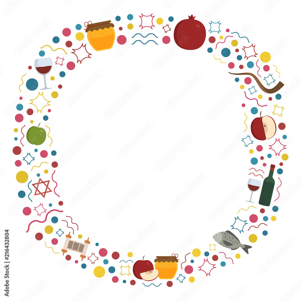 Frame with Rosh Hashanah holiday flat design icons Frame with Rosh Hashanah holiday flat design icons