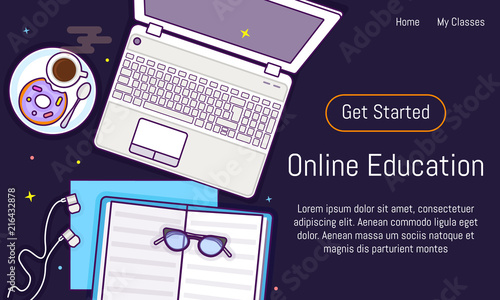Flat design baner for online education
