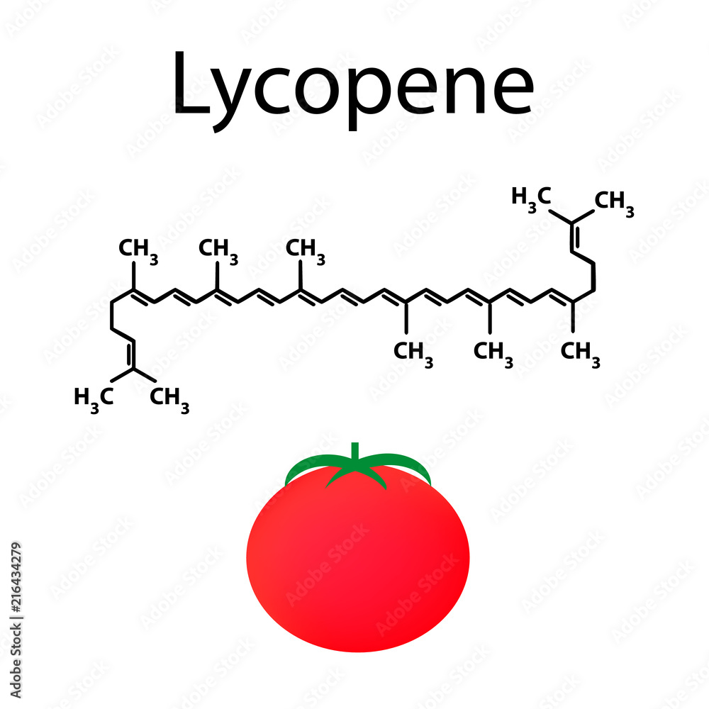 Lycopene is a chemical molecular formula. tomato. Vector illustration