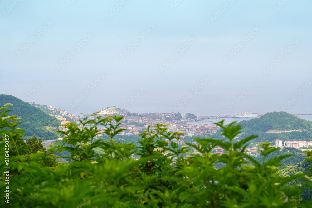 View of Amasra city with Black sea horizon from Kuskalesi.