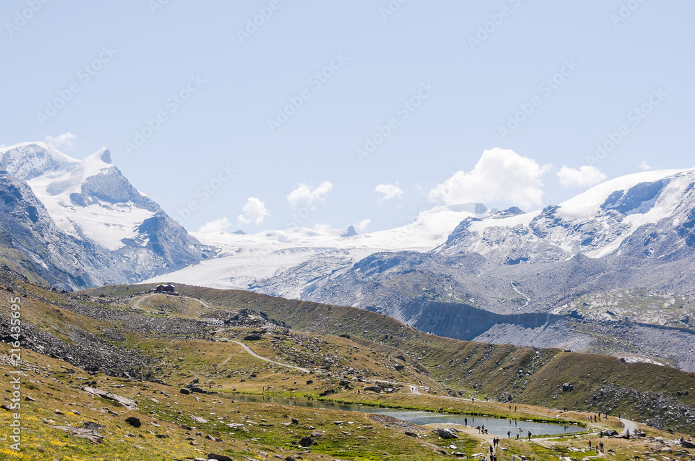 Zermatt, Stellisee, Bergsee, Adlerhorn, Findelgletscher, Wanderweg, Fluhalp, Blauherd, Spiegelung, Wallis, Walliser Berge, Alpen, Sommer, Schweiz