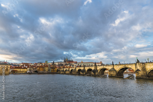 Stormy sky over the Charles bridge in Prague