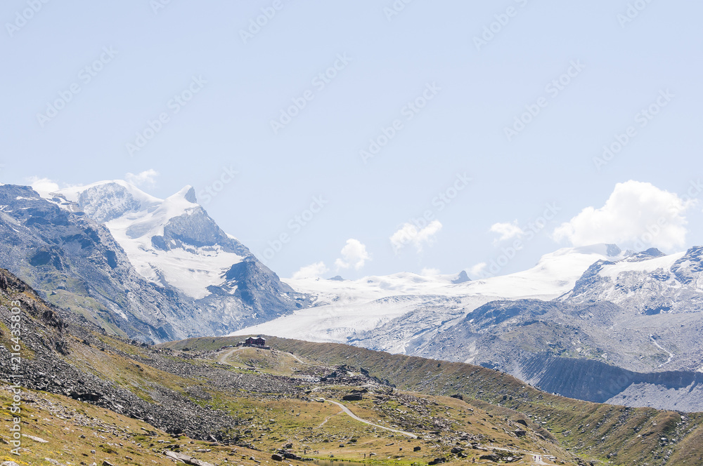Zermatt, Adlerhorn, Findelgletscher, Fluhalp, Wanderweg, Blauherd, Strahlhorn, Alpen,Wallis, Walliser Berge, Sommer, Schweiz