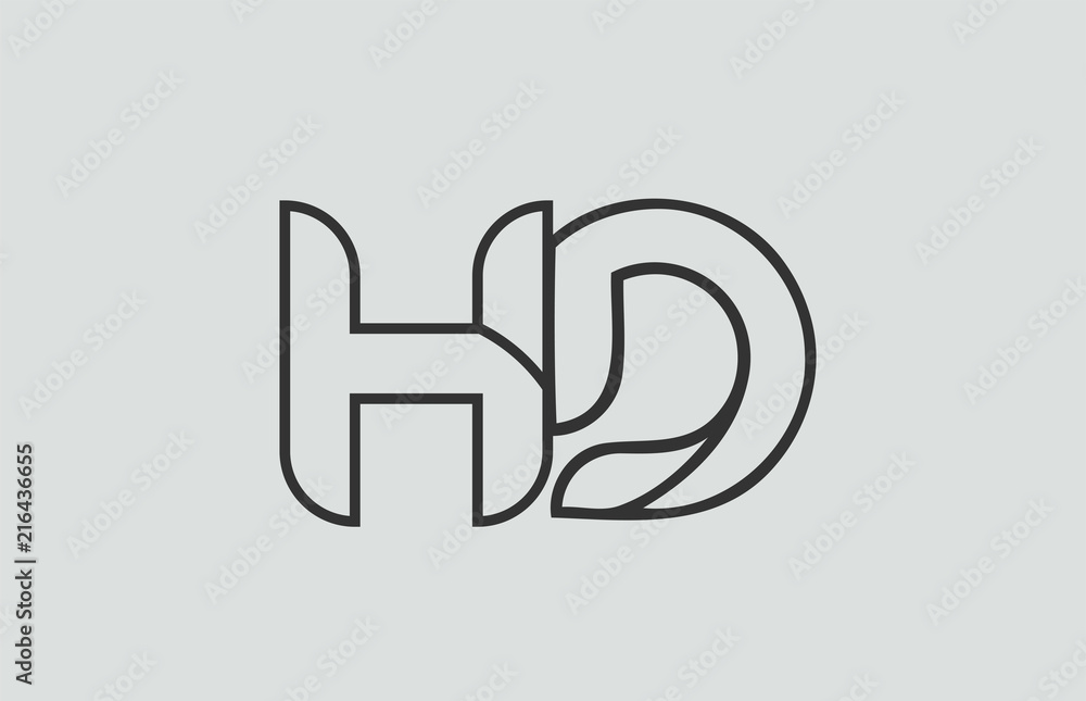 black and white alphabet letter hd h d logo combination Stock Vector ...