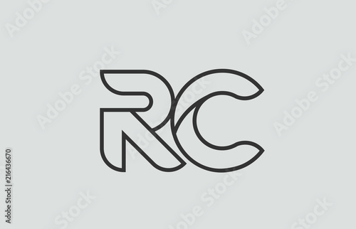 black and white alphabet letter rc r c logo combination