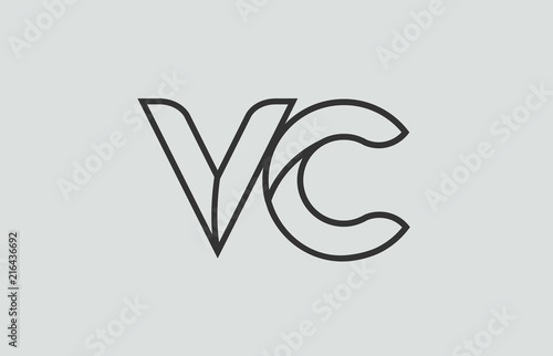black and white alphabet letter vc v c logo combination