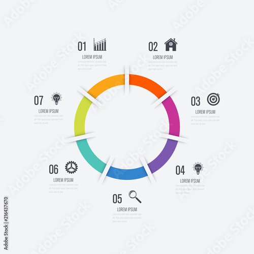 Infographics template 7 options with circle