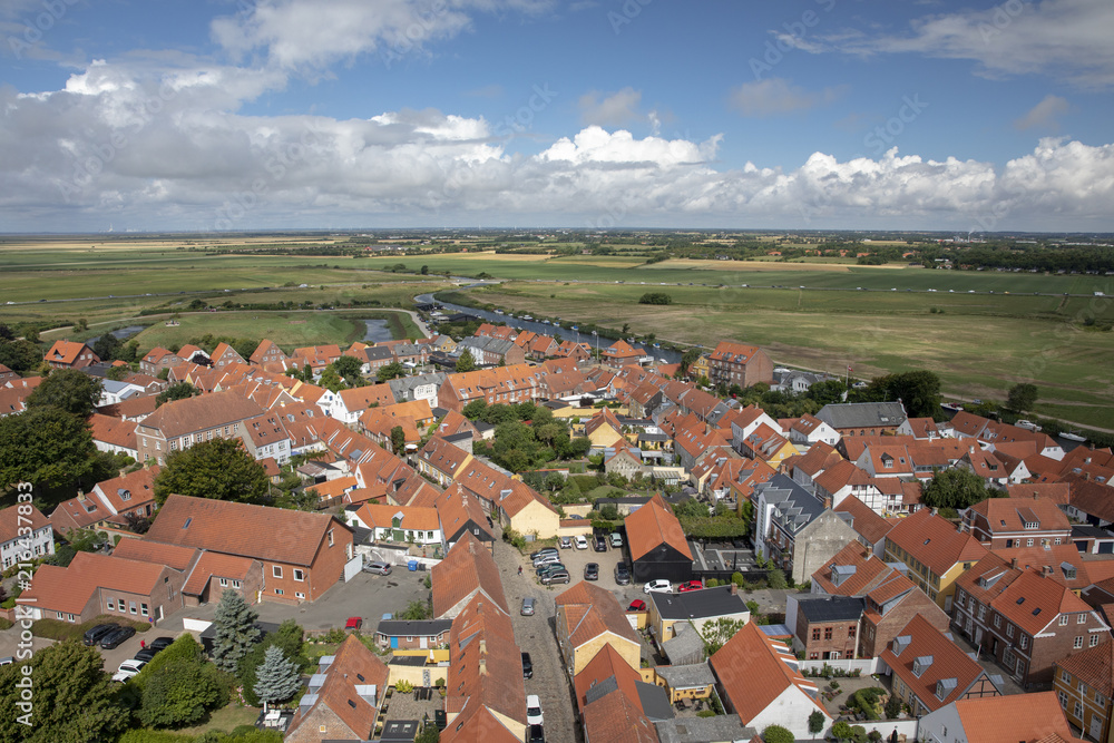 Red roof in Ribe city Denmark - View from the church tower in Ribe church Denmark