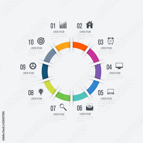 Infographics template 10 options with circle