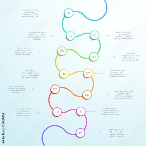 12 Point Curved Vertical 3d Time Line Infographic