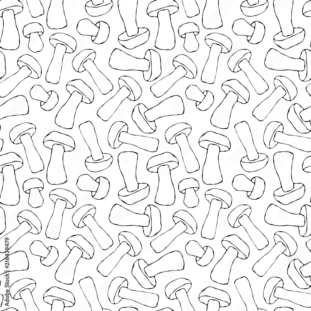 Seamless Endless Red or Orange Aspen Mushrooms Pattern. Autumn or Fall Harvest Collection. Realistic Hand Drawn High Quality Vector Illustration. Doodle Style. Seamless Endless Red or Orange Aspen Mushrooms Pattern. Autumn or Fall Harvest Collection. Realistic Hand Drawn High Quality Vector Illustration. Doodle Style.