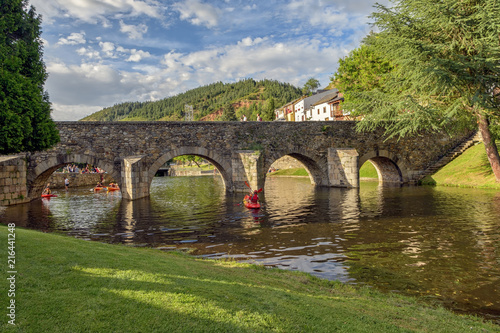 Historic Roman bridge in Molinaseca, Spain. photo