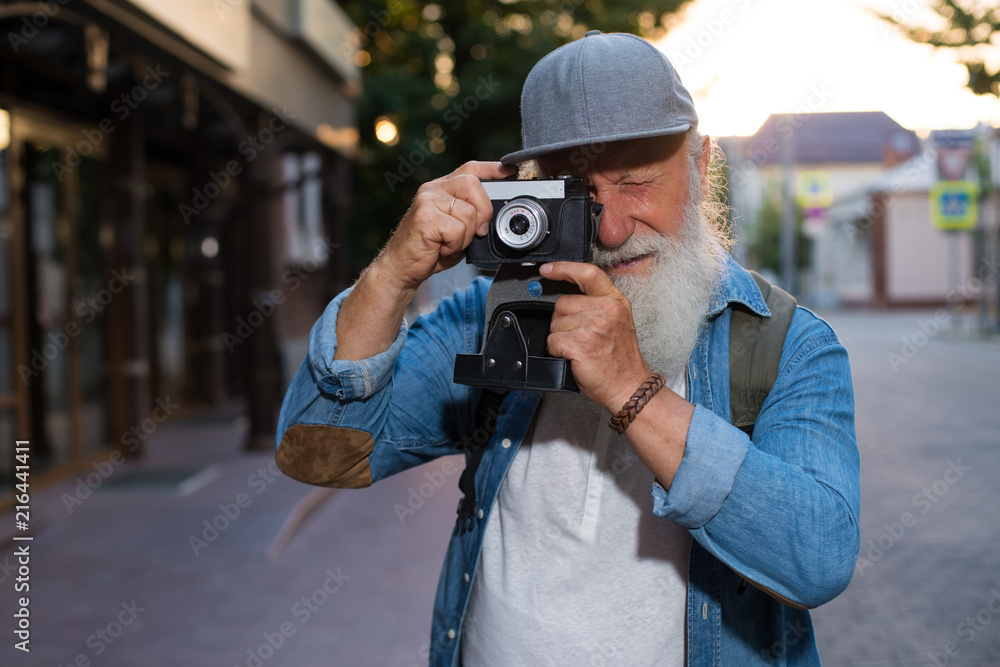 Senior Man Camera Photography Traveling Concept Senior Man Camera Photography Traveling Concept