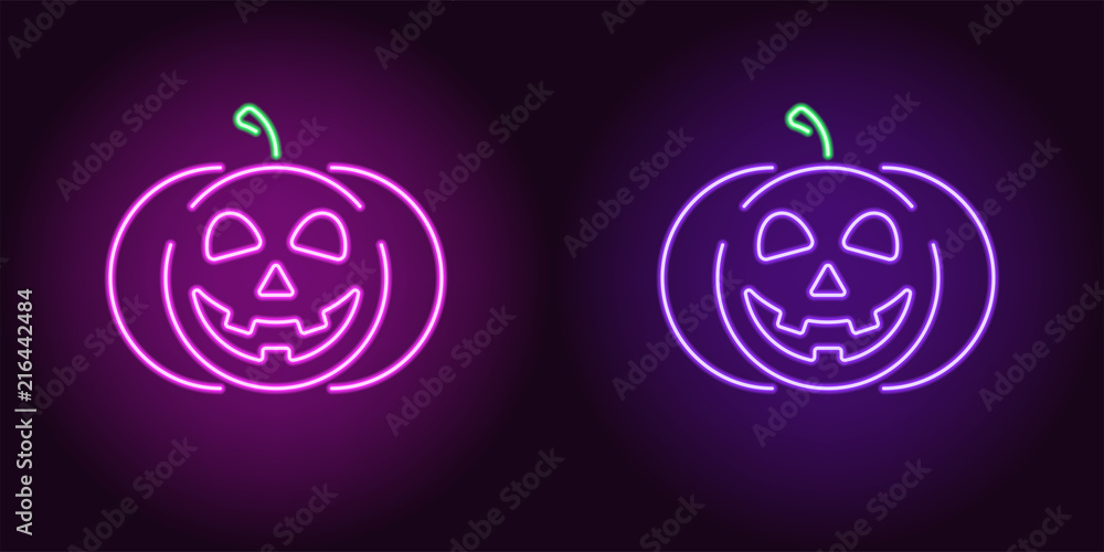 Kind neon pumpkin in purple and violet color
