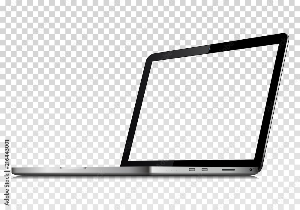 Perspective view of laptop with transparent screen. Isolated on transparent background. Vector - obrazy, fototapety, plakaty 