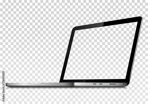 Perspective view of laptop with transparent screen. Isolated on transparent background. Vector
