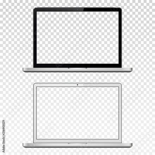 Black and white laptops with transparent screen isolated on transparent background