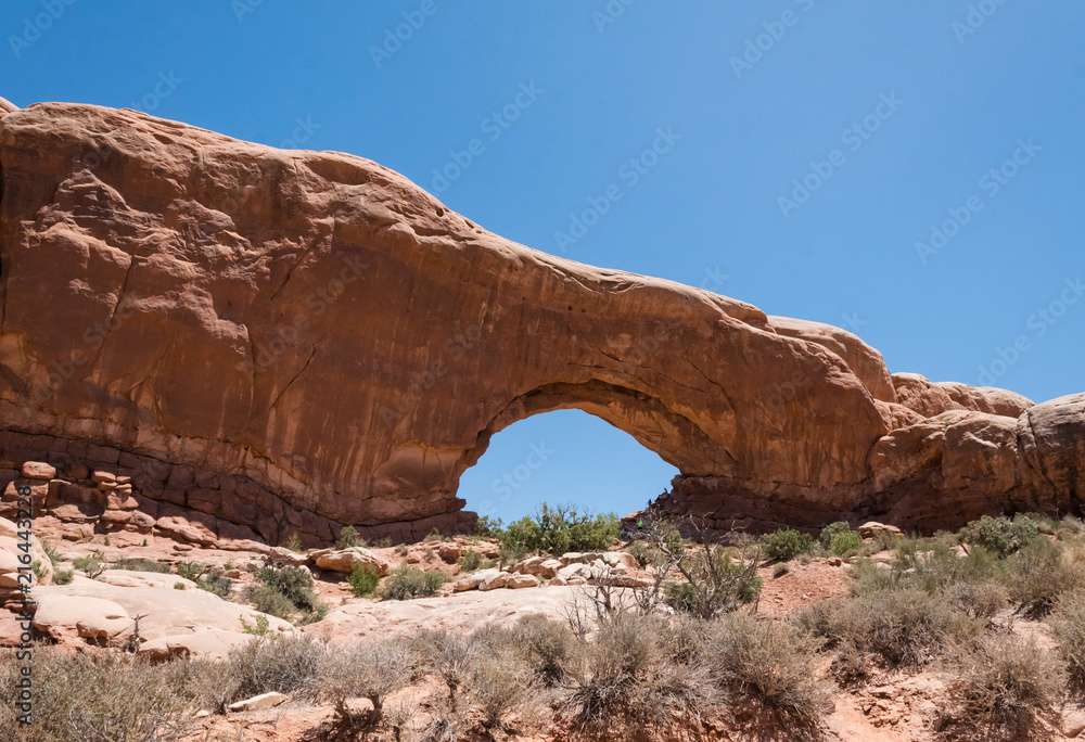 Window  Arch. Natural stone arch in Arches National Park, Utah, USA