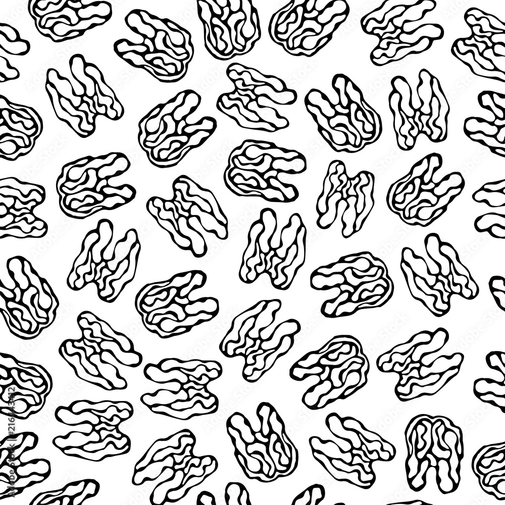 Walnut Seamless Endless Pattern. Whole Peeled Walnuts. Autumn or Fall Harvest Collection. Realistic Hand Drawn High Quality Vector Illustration. Doodle Style. Walnut Seamless Endless Pattern. Whole Peeled Walnuts. Autumn or Fall Harvest Collection. Realistic Hand Drawn High Quality Vector Illustration. Doodle Style.